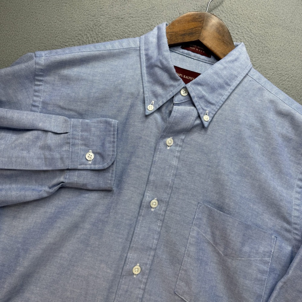 VTG Chaps Ralph Lauren Oxford Shirt Mens 16 32-33 Blue Cotton Made in USA Preppy